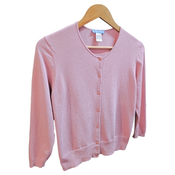 White + Warren Pink Knit Rayon Nylon Button Down Sweater Cardigan Size Large - Picture 6 of 9